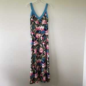 BODEN knit maxi US Sz 4/6 rose pattern navy/pink on gr background